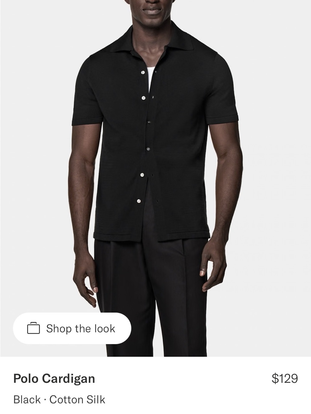 Suitsupply Black Short-Sleeve Polo Button-Up